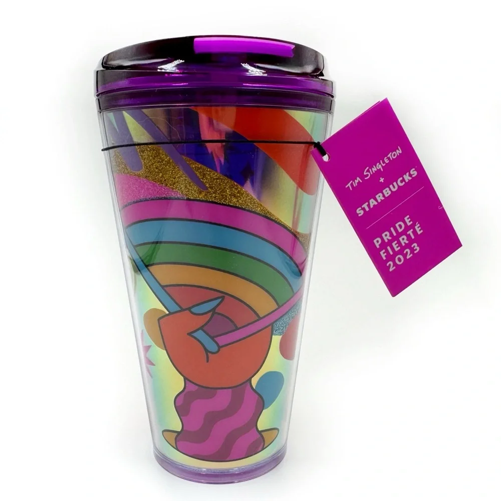 Starbucks Tim Singleton Pride Tumbler Rainbow Glitter Purple Cold Travel Cup